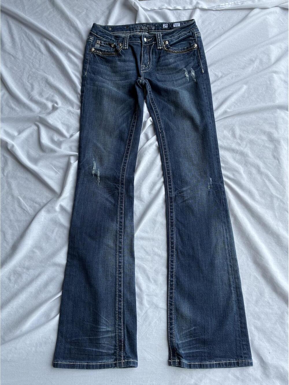 Miss Me Womans Sz 29 Boot Cut Distressed Embroidered Denim Jeans JPW5087
